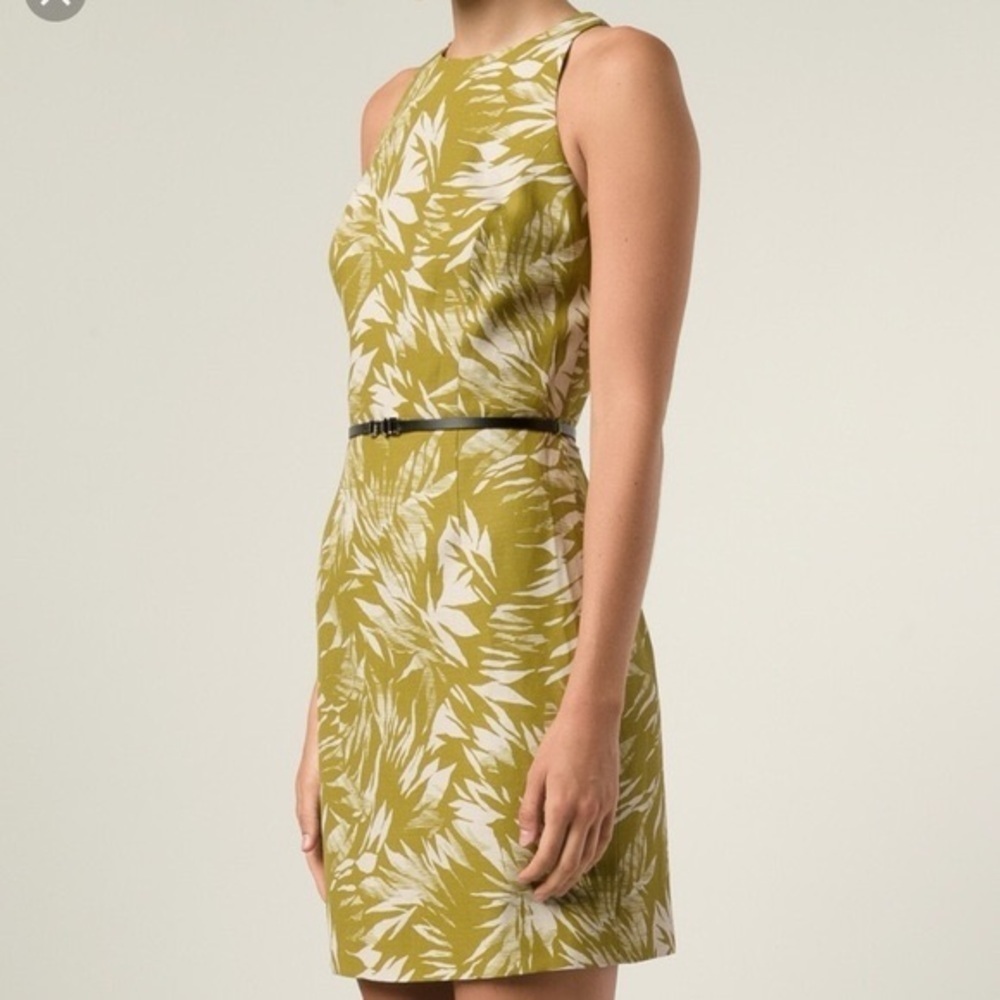 Jason Wu Palm Tree Print Dress Racerback Linen Blend Silk Lining Size 4 Green